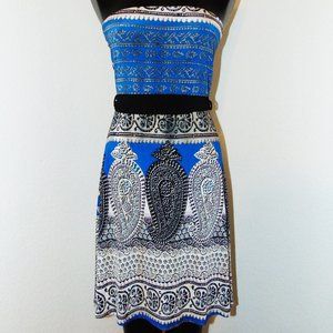 Royal Blue Paisley print Strapless dress in sz Sma
